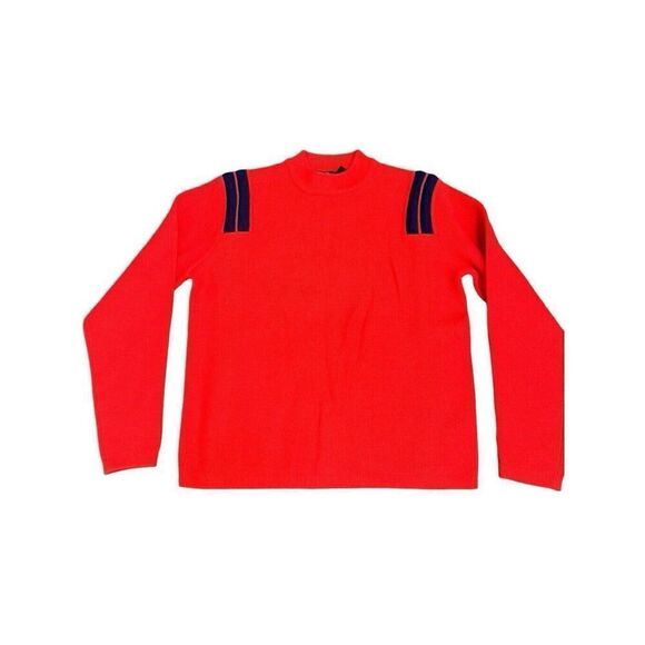 Vintage 80’s Wool Ski Sweater Red W/ Blue Stripping Mock Neck Men’s M - Picture 6 of 12
